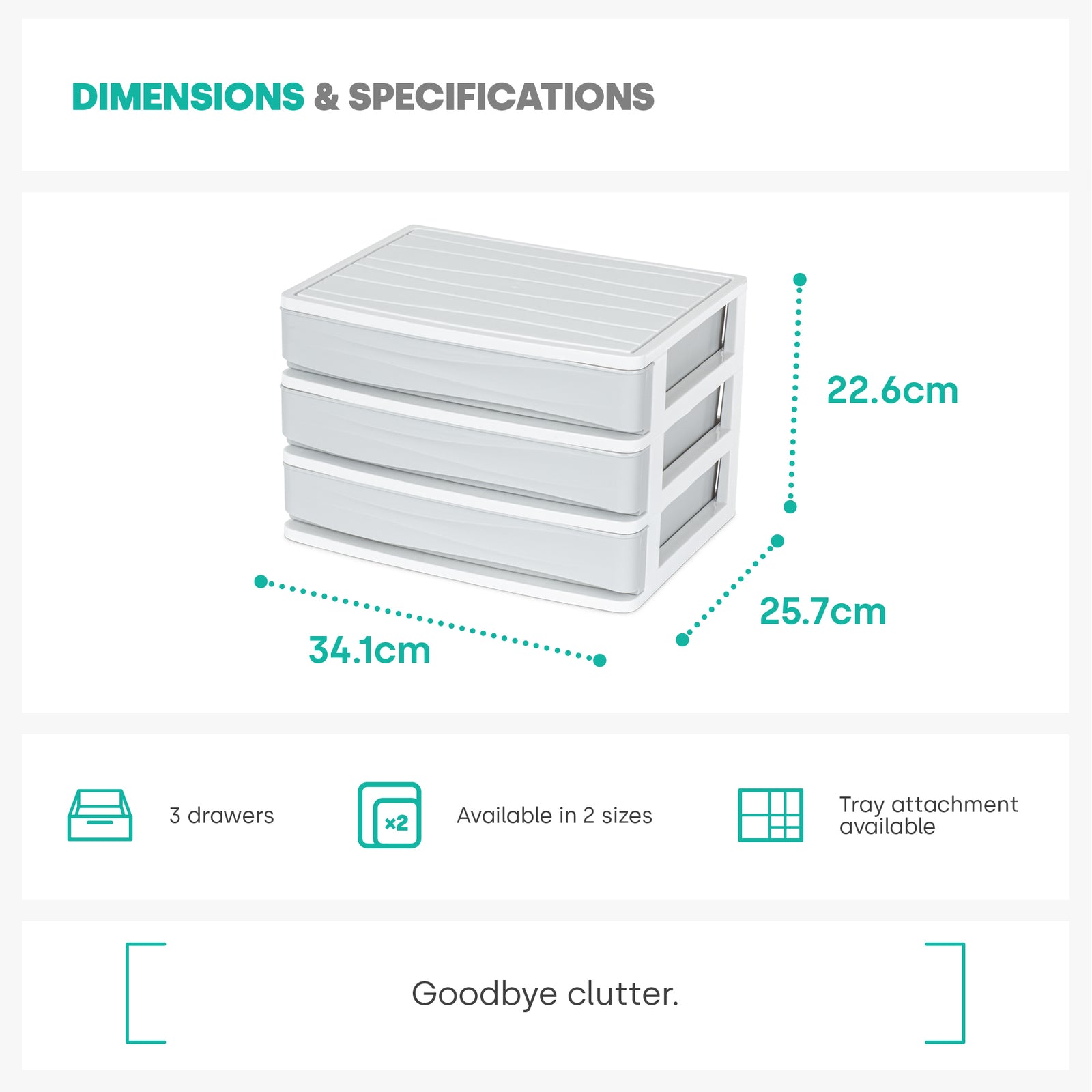 3 Drawer Large Desk Organiser - Grey