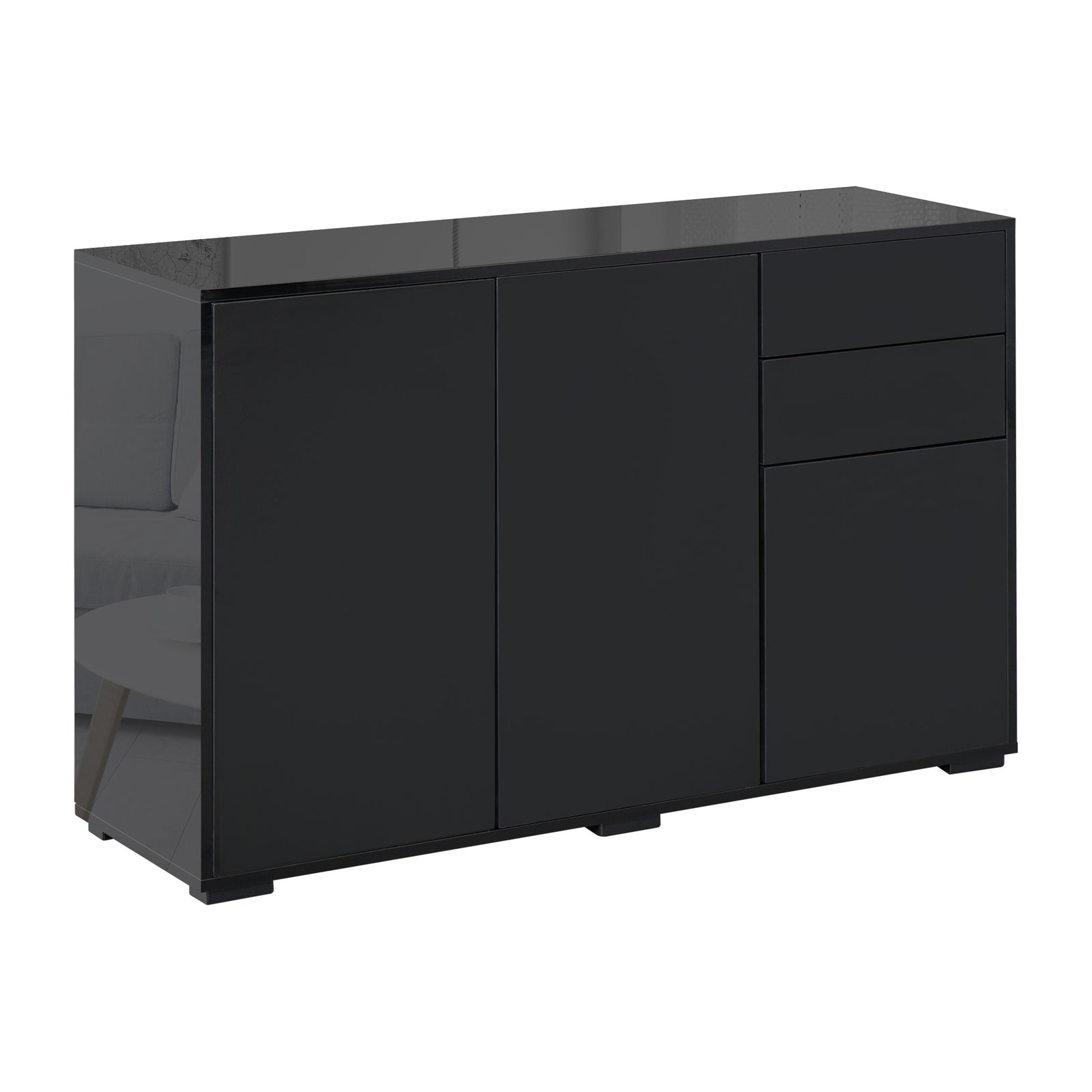 Side Cabinet With 2 Door Cabinet And 2 Drawer Home Office | One Size | Black
