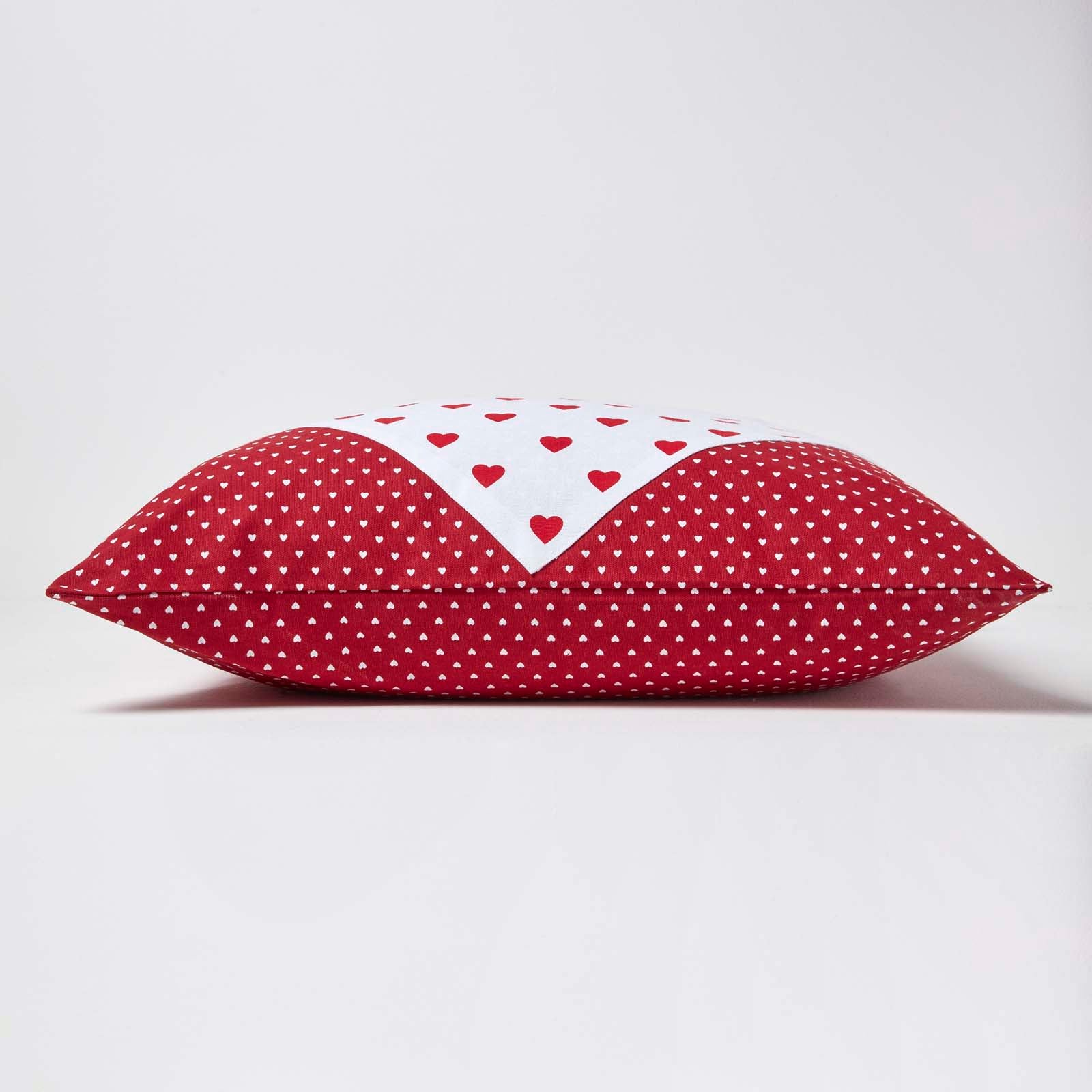 Cotton Cushion Cover With Hearts And Polka Dots Pattern | 60cm x 60cm | Red