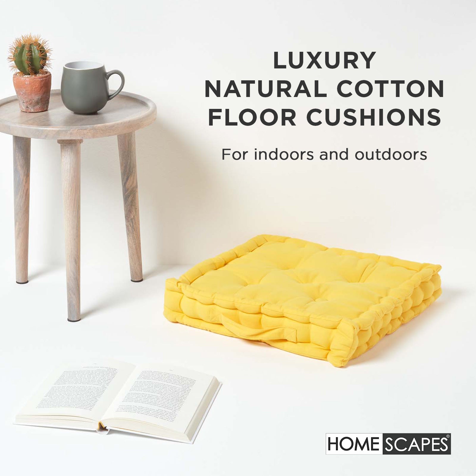 Cotton Plain Floor Cushion | 50cm x 50cm | Yellow