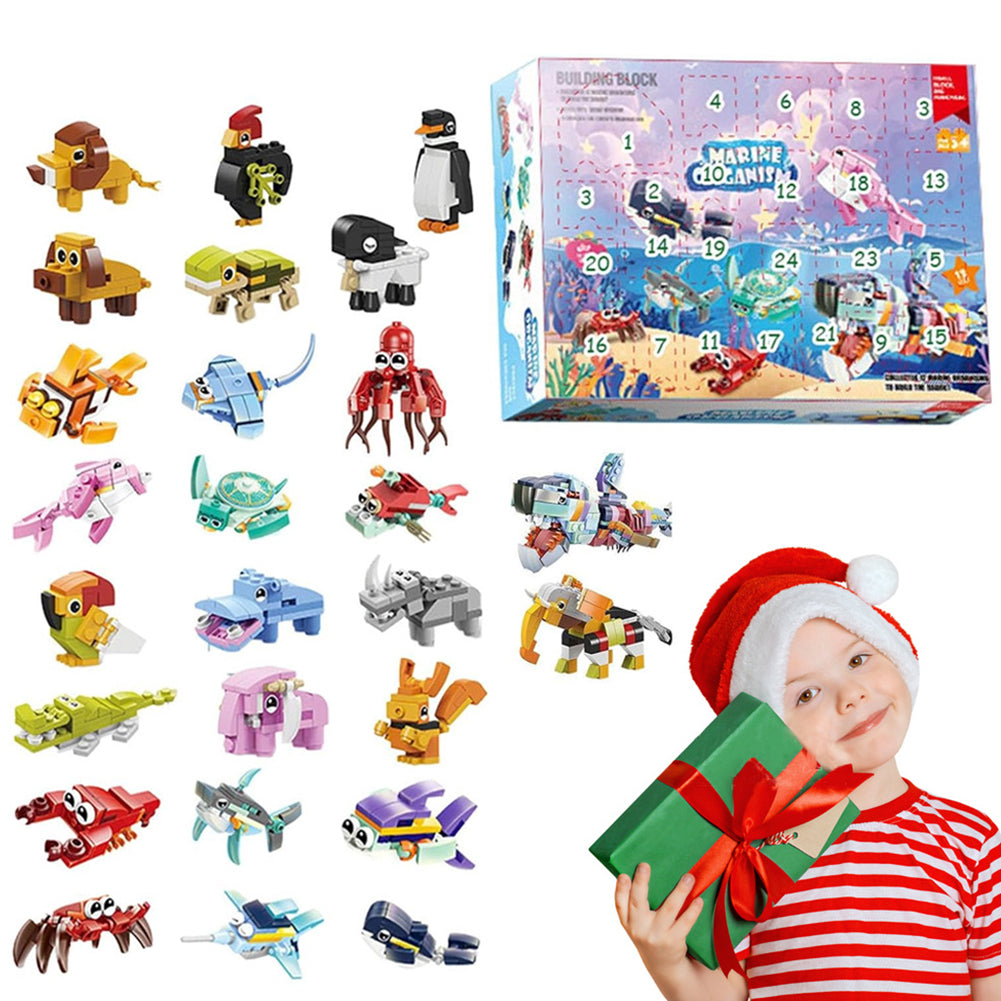 Advent Calendar Building Block Blind Box – Ocean Animals Series | Holiday Countdown Toy Set