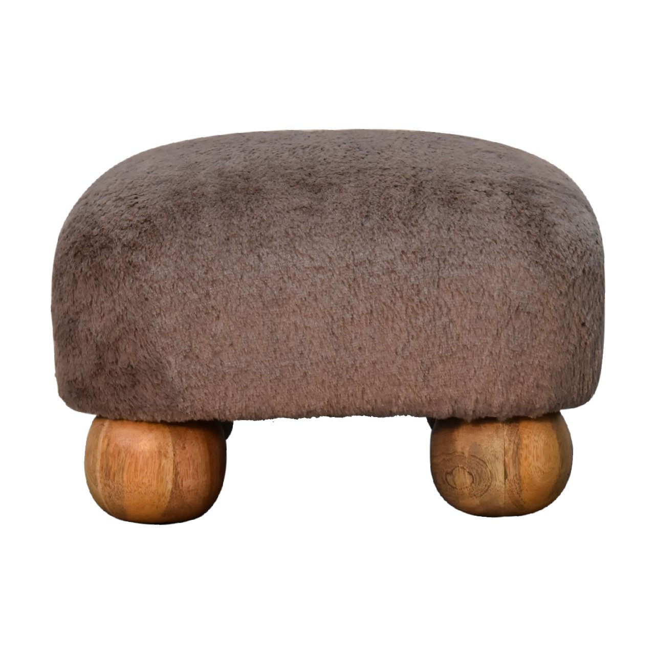 Solid Mango Wood Mocha Faux Fur Nordic Footstool