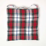 Tartan Check Seat Pad With Button Straps 100% Cotton, 40 X 40 Cm | Set of 1 | Red