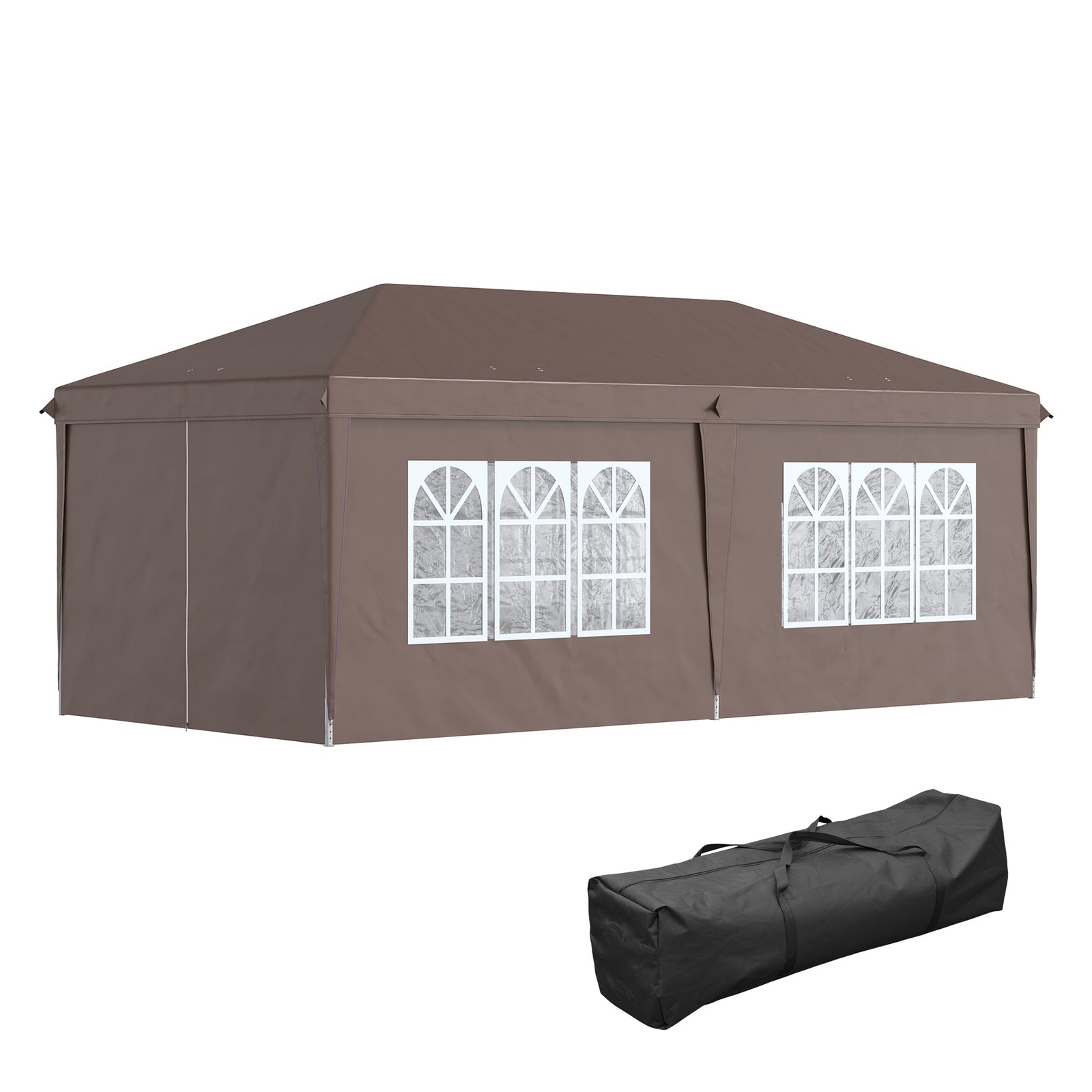 3 X 6 M Pop Up Gazebo With Sides And Windows | Brown