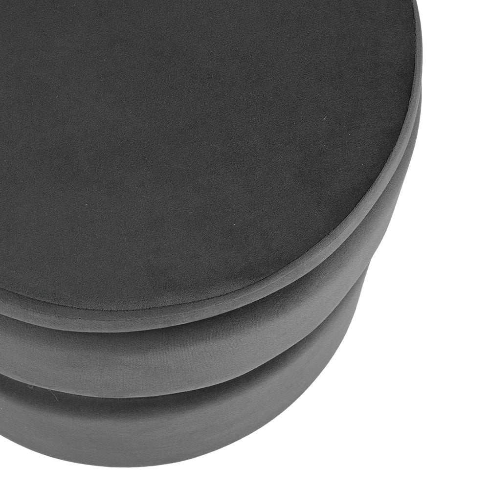 Upholstered Storage Ottoman Foot Rest With Gold Metal Ring 40cm Dia | Grey