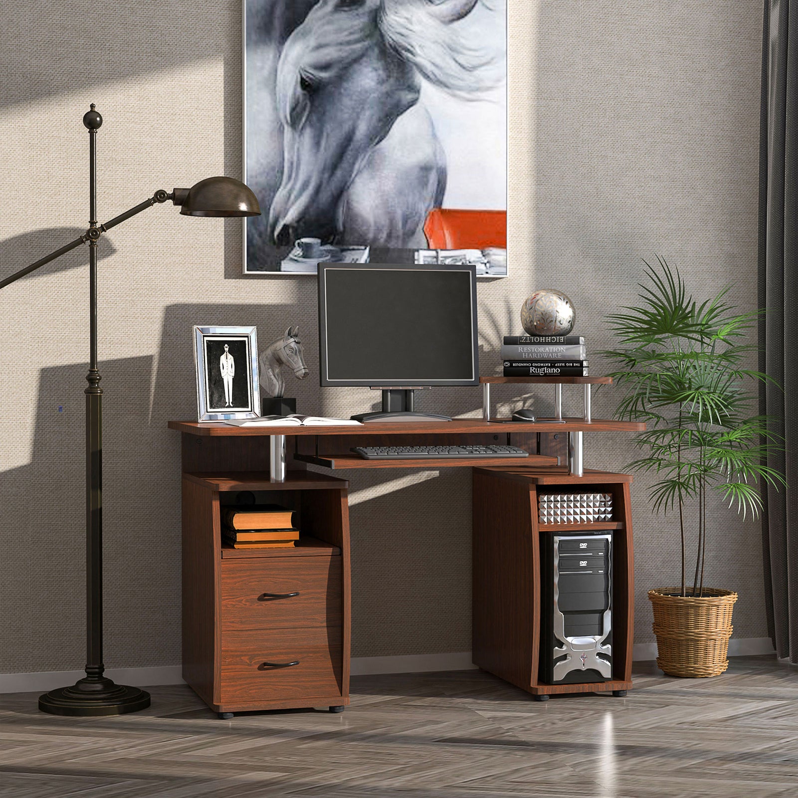 Office Desk With Keyboard Tray, Drawer | Brown