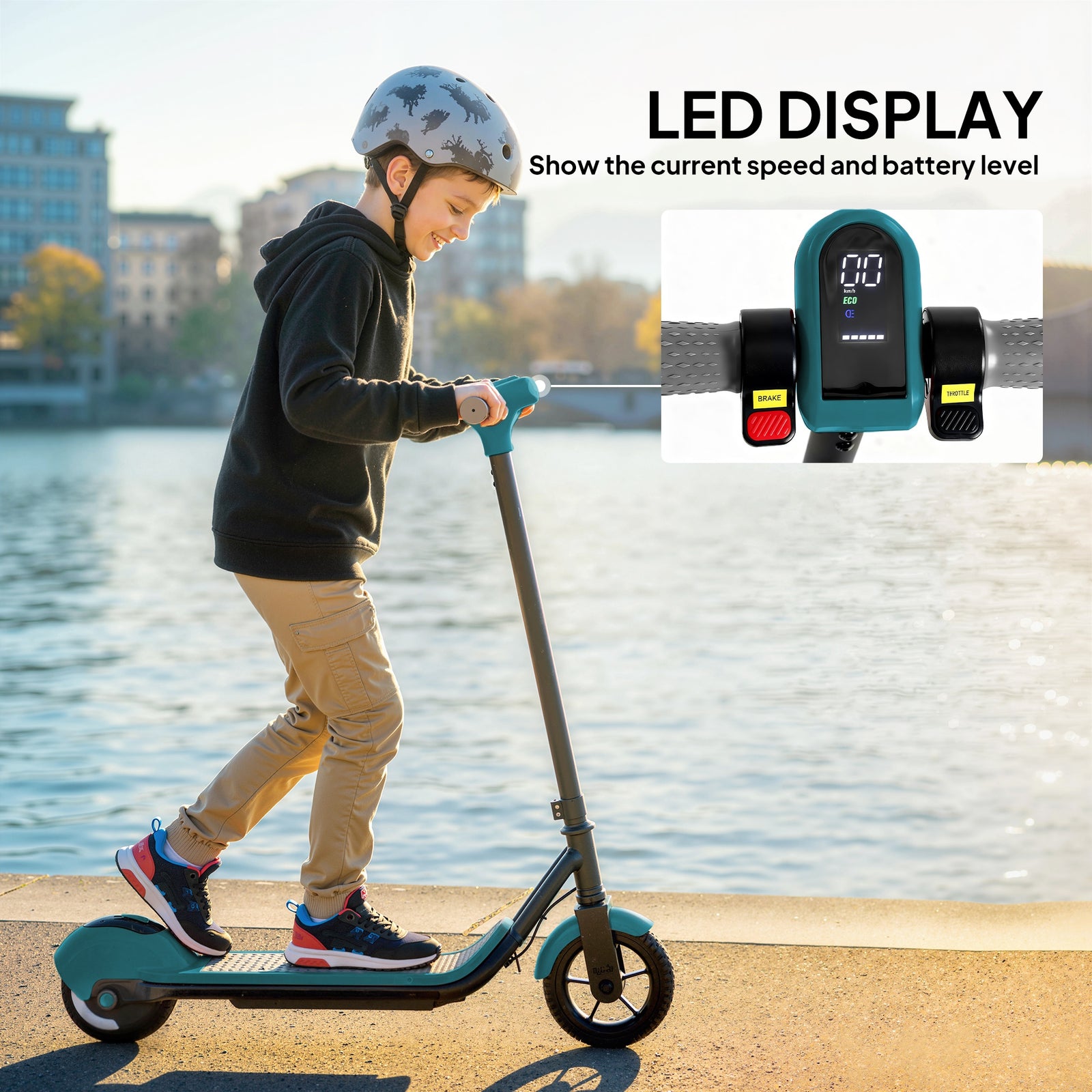 Electric Scooter, Lightweight E Scooter With Led Display | Green