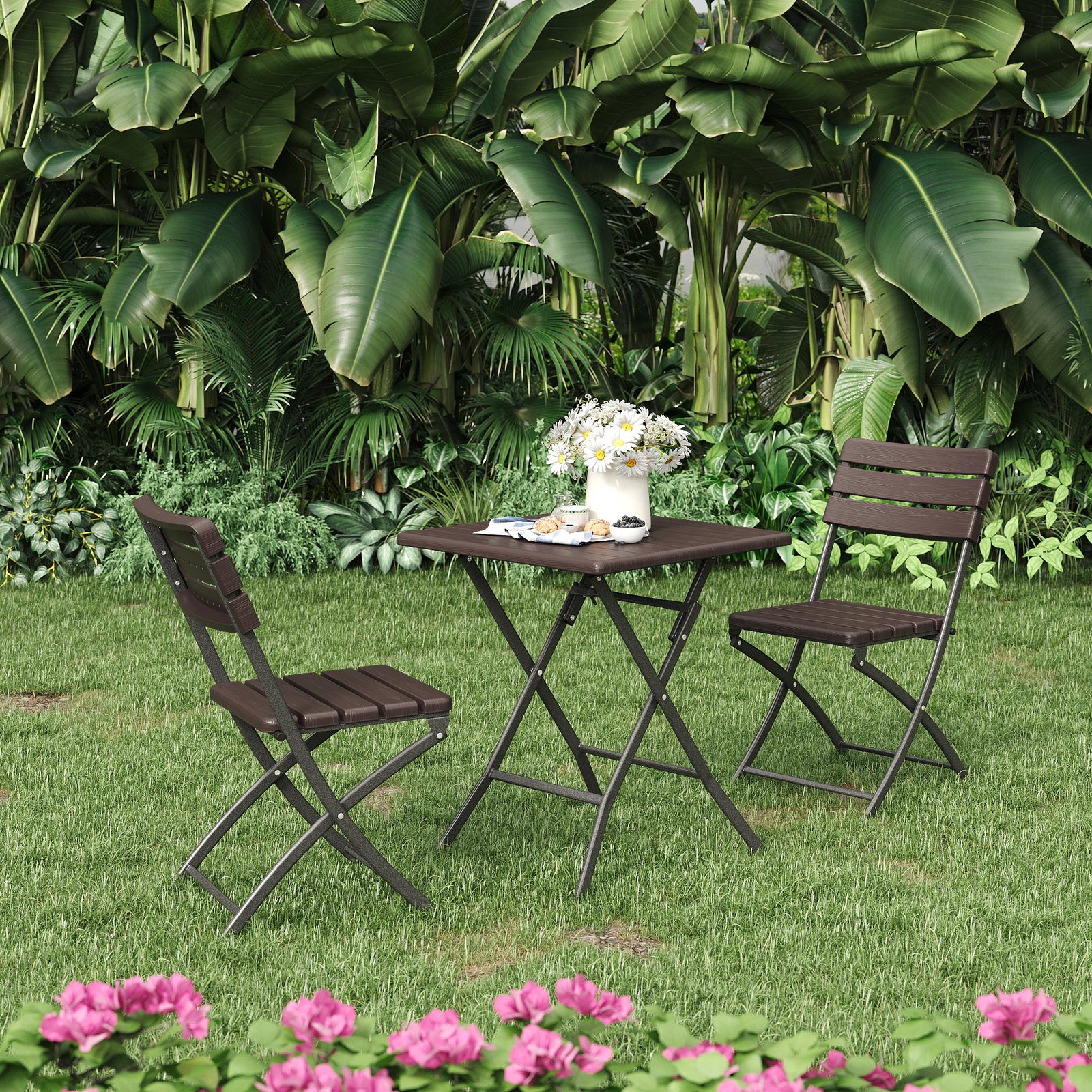 3-piece Plastic Outdoor Folding Table And Chairs Set