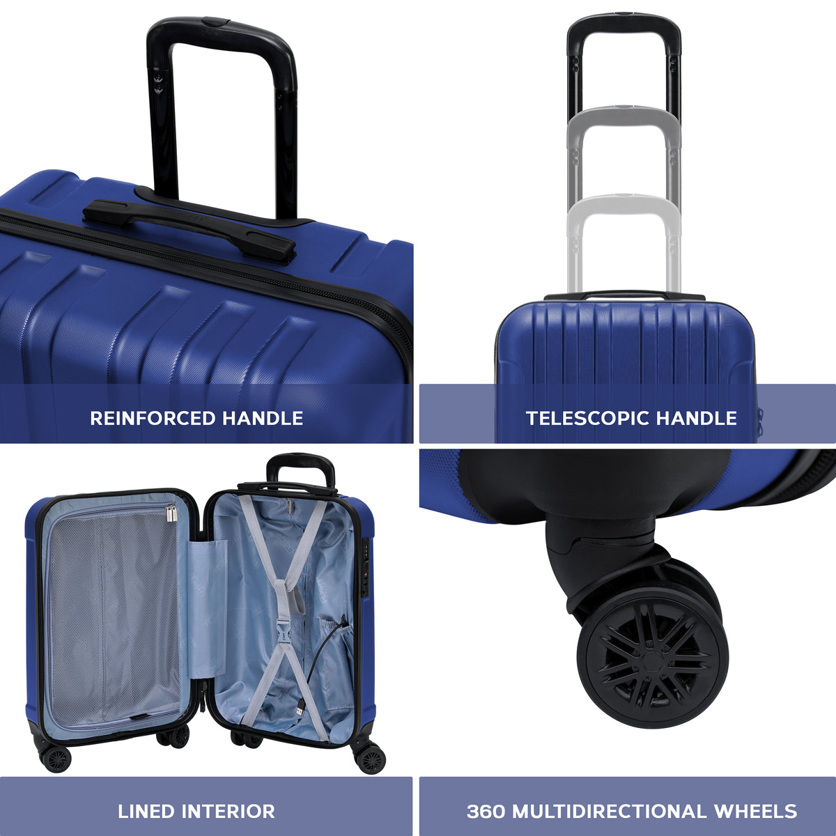 Set Of 3 Hard Shell Suitcases Overhead Carry On Cabin Bag & Check In 20kg+ Medium And Large Bag. | Set of 3 | Navy Blue