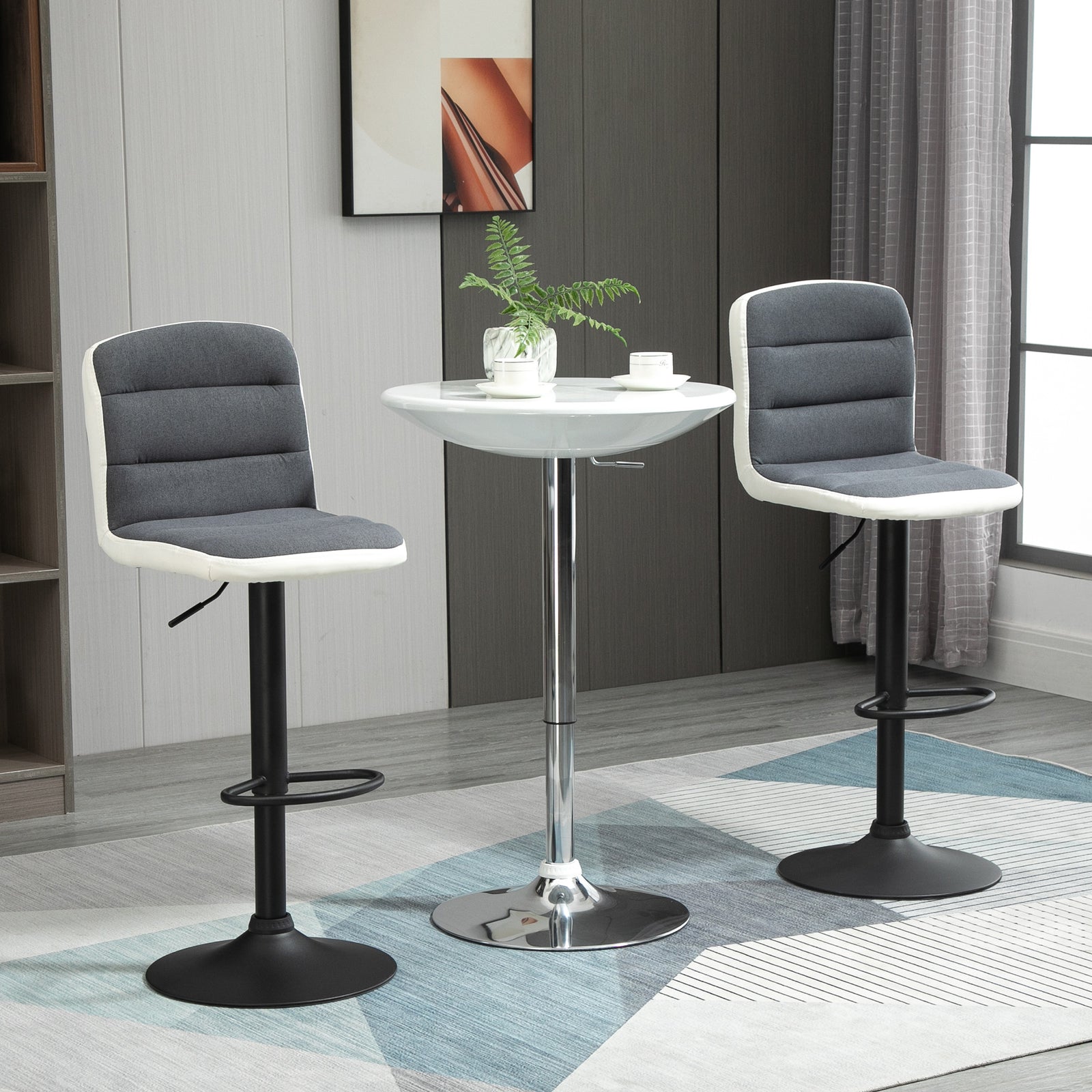 Bar Stools Set Of 2 Adjustable Upholstered Dark Grey
