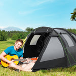 3-4 Persons Tunnel Tent, Two Room Camping Tent W/ Windows | Black