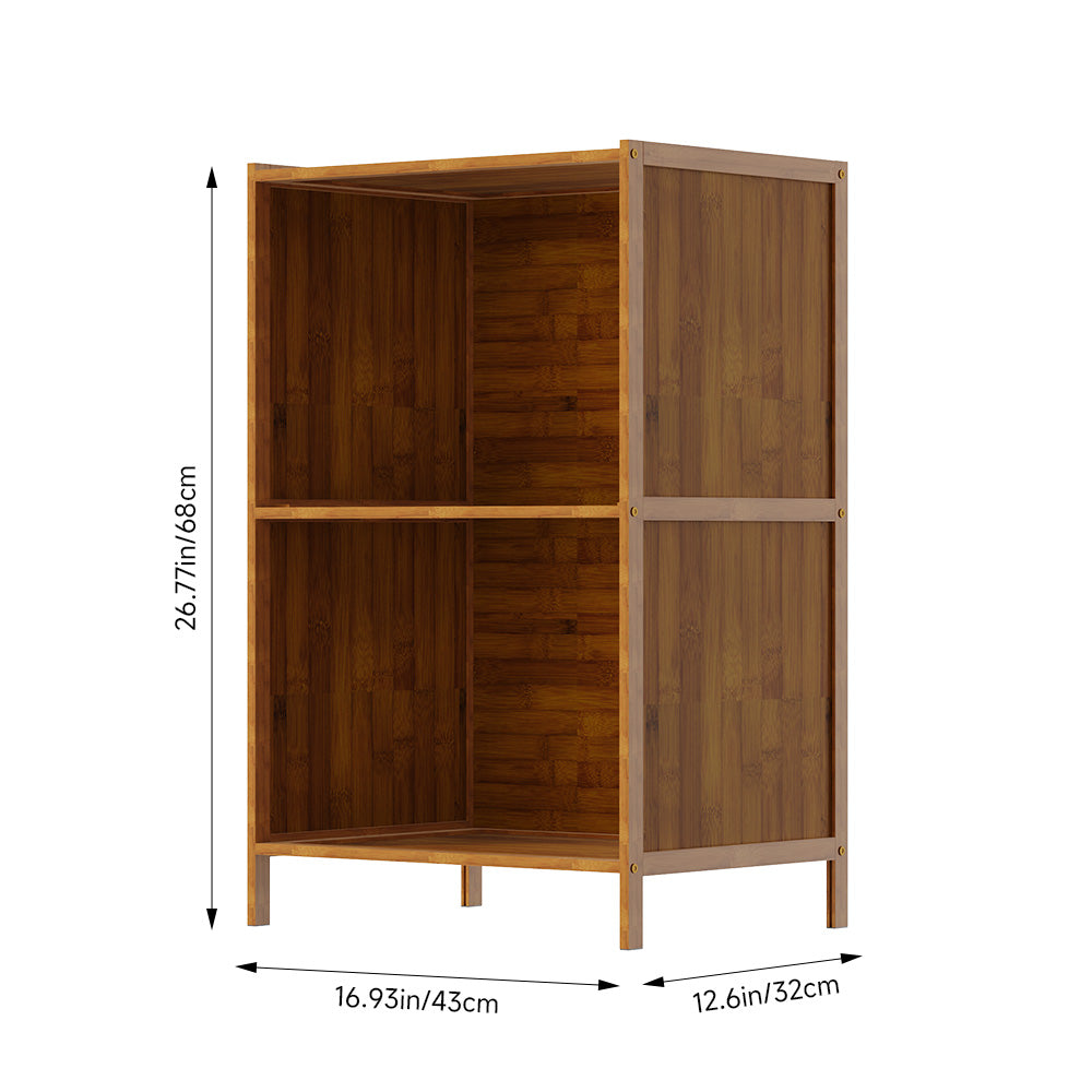 2-tier Open Bookcase, Small Space Bamboo Storage Shelf, Freestanding Corner Organizer With Raised Feet