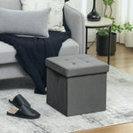 HOMCOM Foldable Velvet-feel Storage Ottoman, 38 X 38 X 38 Cm, Grey