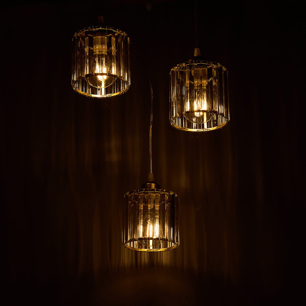 Modern 3-light Pendant Ceiling Light Adjustable Hanging Fixture With Crystal Glass Shades | Gold