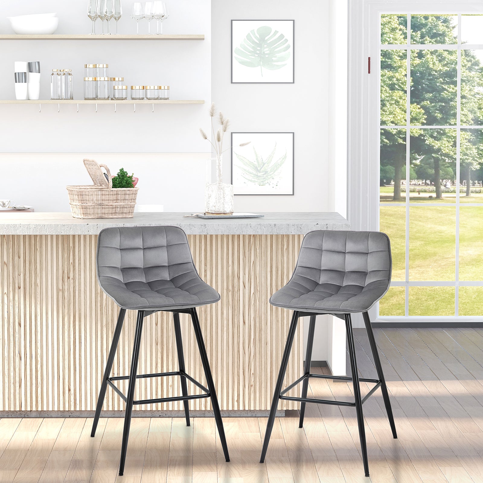 Kitchen Counter Chairs Set Of 2 Velvet-touch