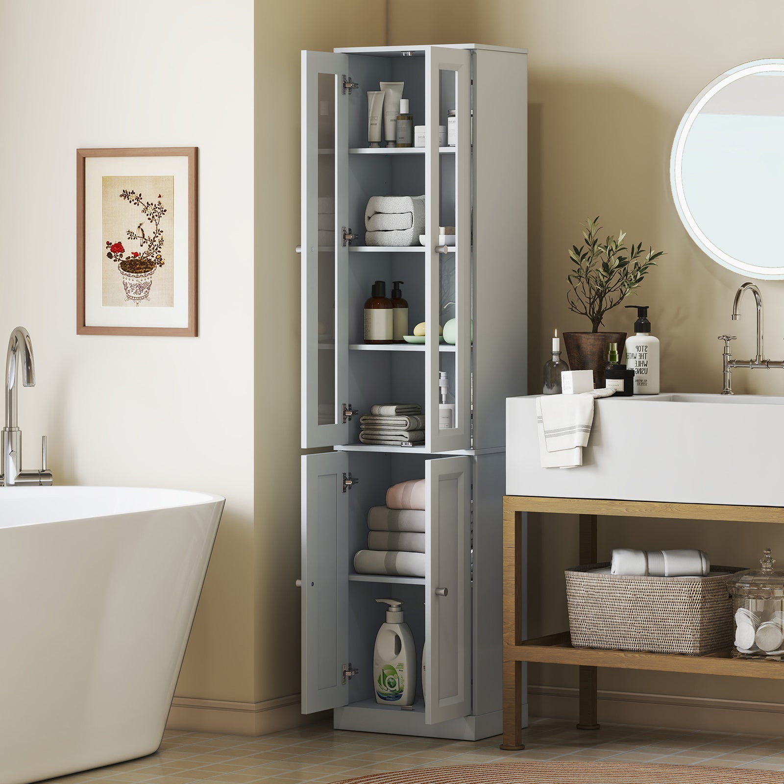 Tall Bathroom Storage Cabinet, 6-tier Bathroom Cabinet | Blue