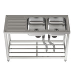 120cm W X 50cm D X 80cm H Stainless Steel 2 Compartments Commercial Sink With Drainboard