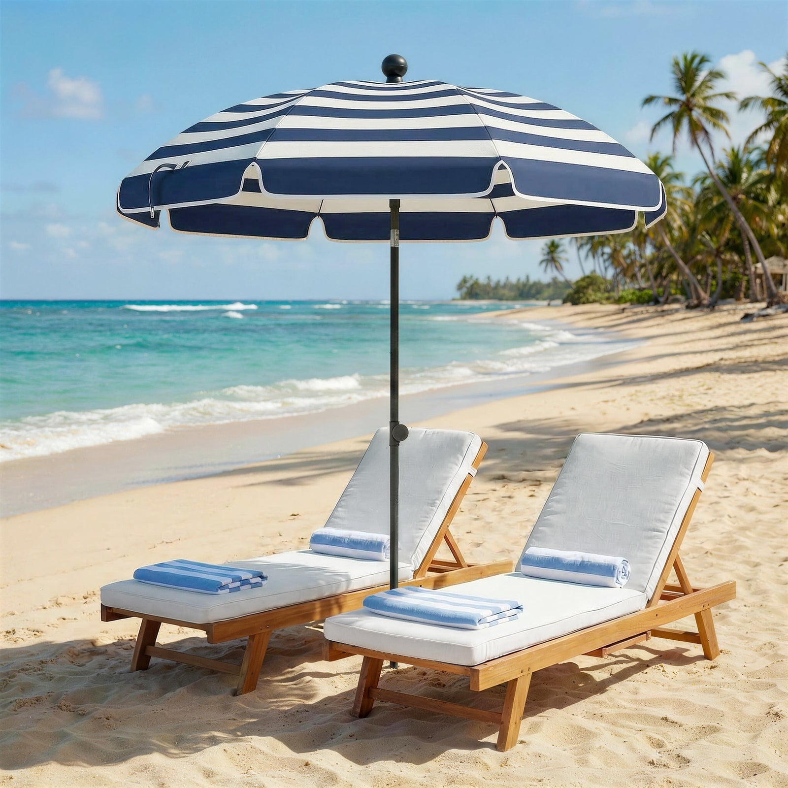 1.8 M Beach Umbrella Parasol With Sand Anchor, Tilt | Blue & White