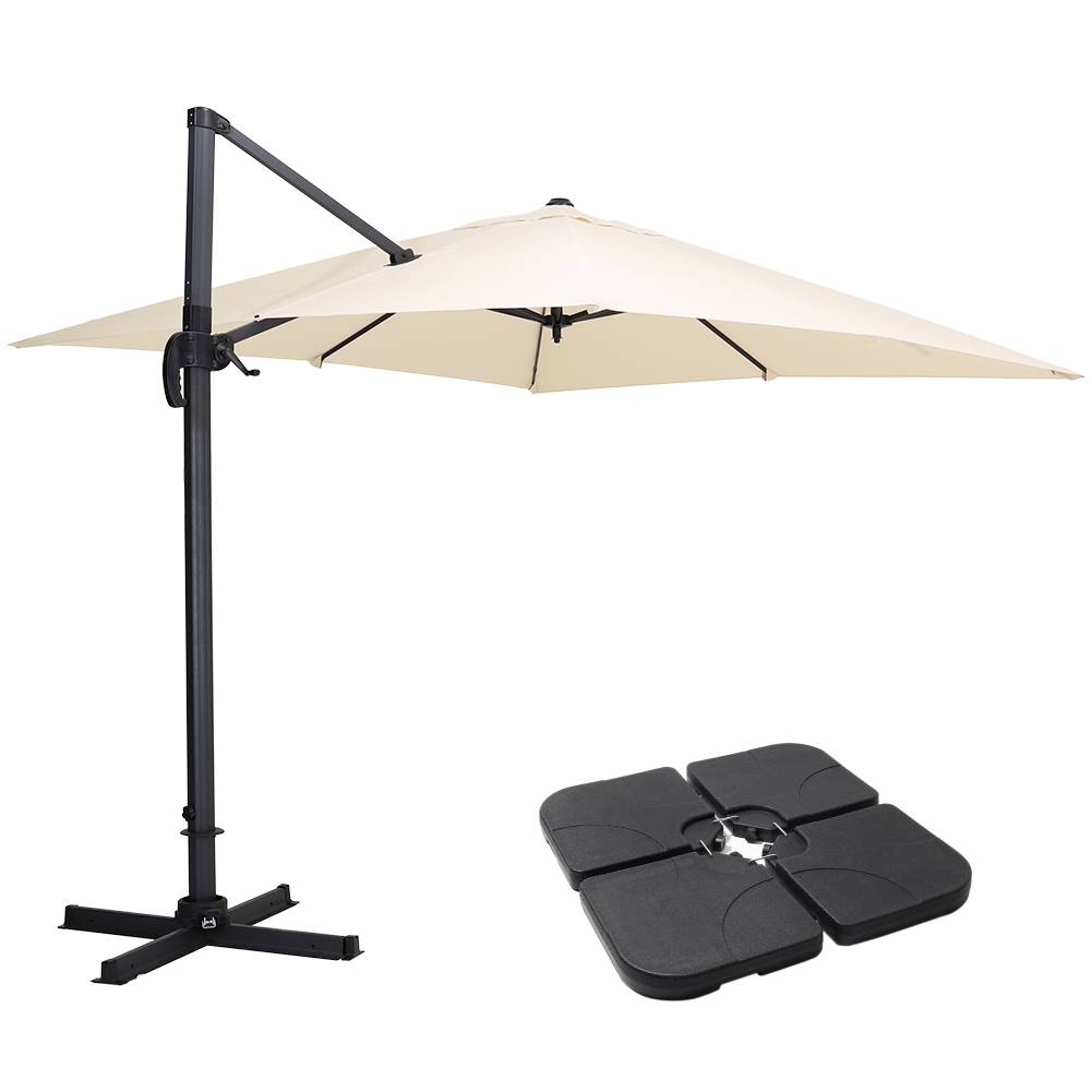 Large Square Patio Parasol With Durable Polyester Canopy, Pa Waterproof Coating, Adjustable Height, 360° Foot Pedal Rotation With Cross Base & Square Base | One Size | Beige