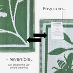 Luxury Outdoor Rug Waterproof Reversible For Garden Patio, Green Floral Bee