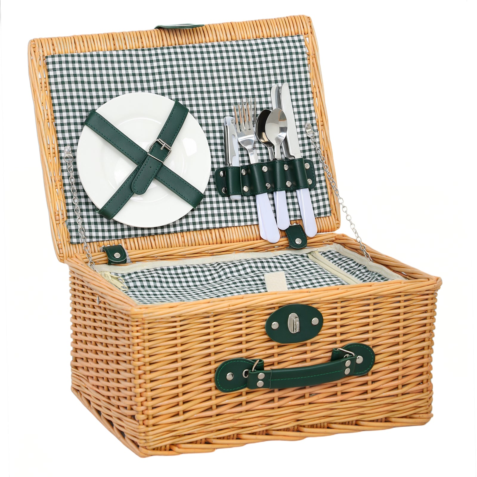 Wicker Picnic Basket For 2 W/ Insulated Cooler Bag