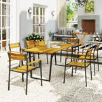 7-piece Fir Wood Set, 6 Stackable Chairs, Brown