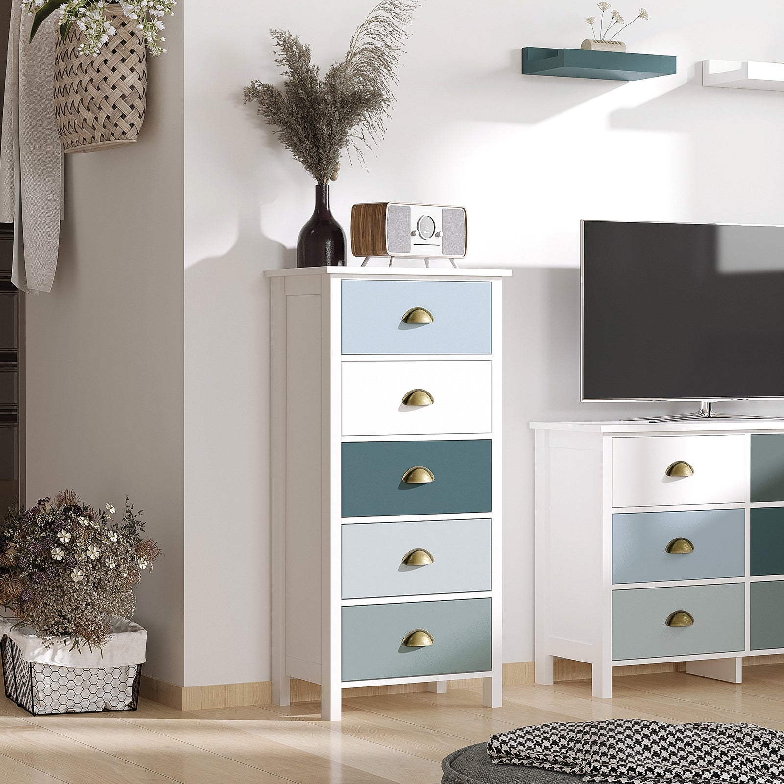Chest Of Drawers, 5 Drawer Storage Organizer Unit Bedroom | One Size | Blue