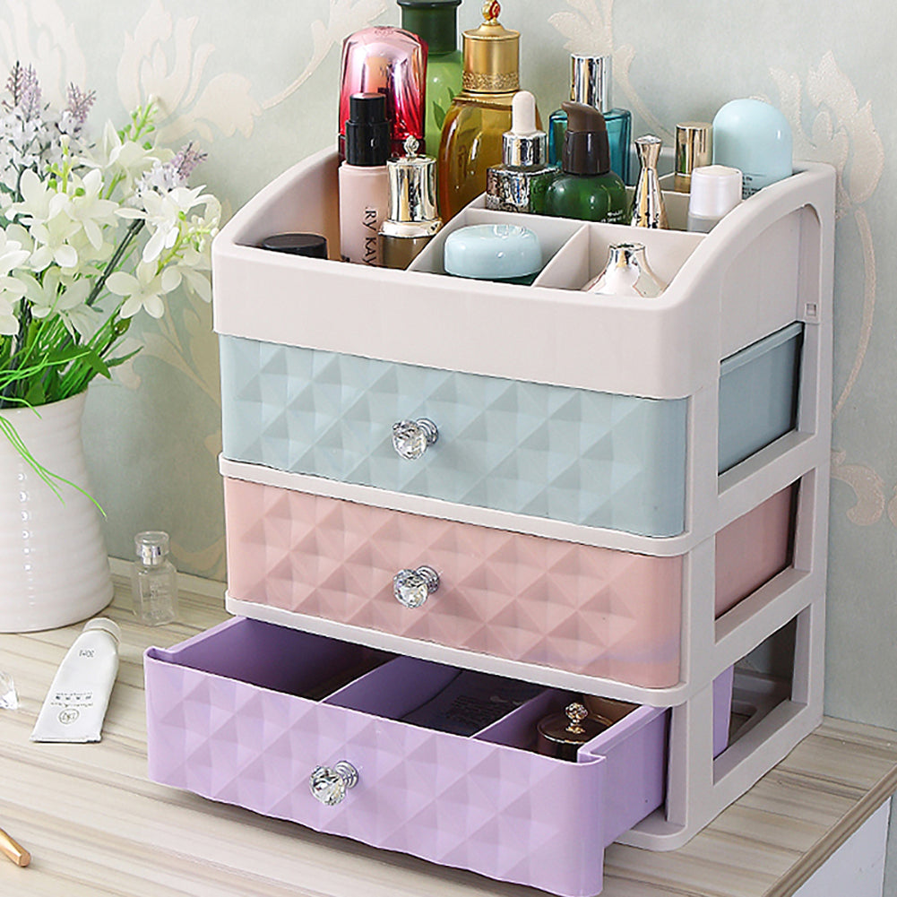 Multi-colour Plastic Makeup Organizer With 3 Drawers