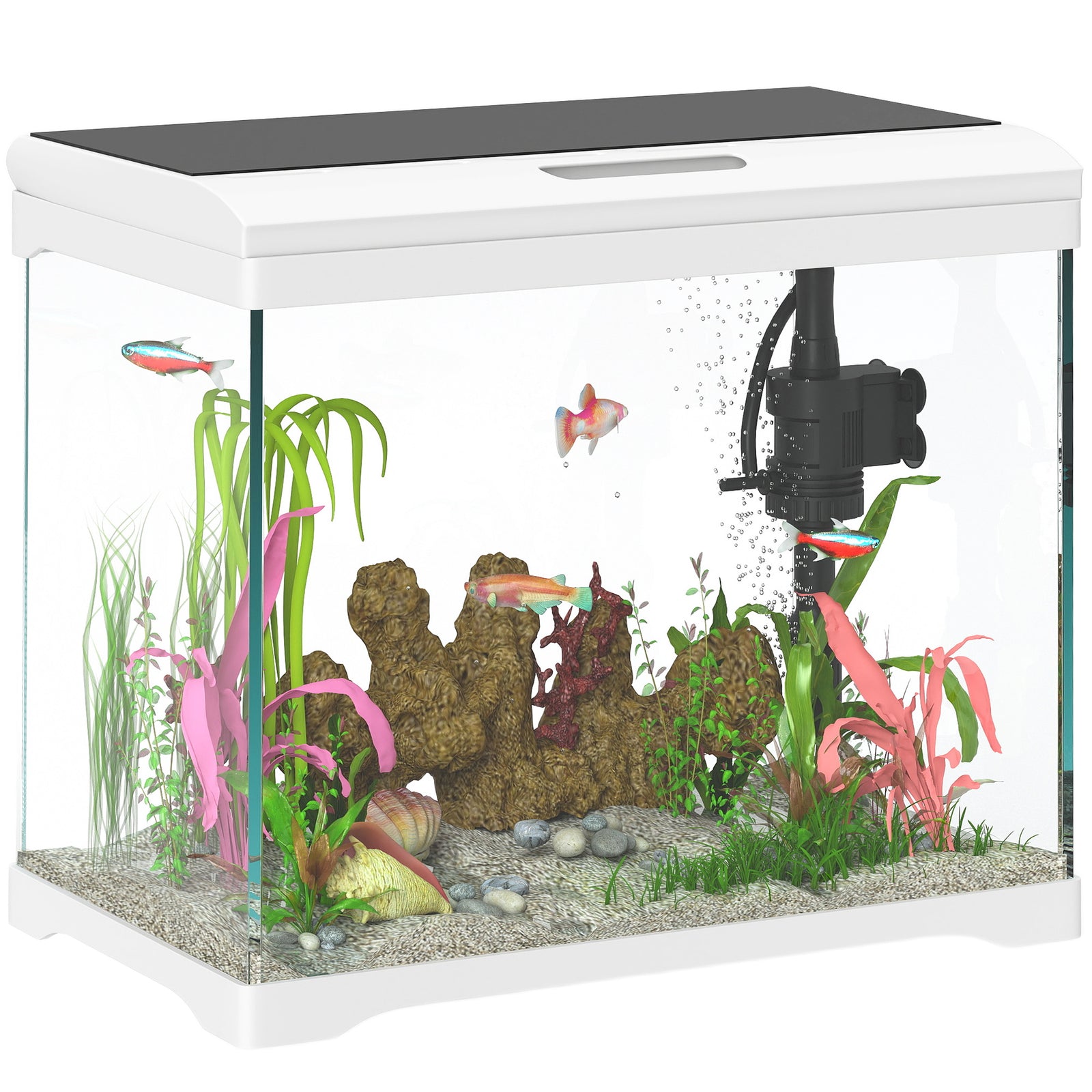 Glass Fish Tank With Filter System, Led Light, Water Pump, White | Small | White