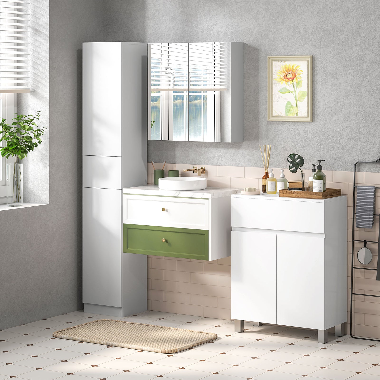 Wall Mounted Bathroom Storage Cupboard With Mirror And Shelf