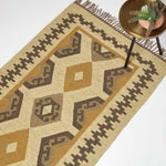 Ravar Brown & Gold Kilim Wool Rug | 120cm x 180cm | Brown