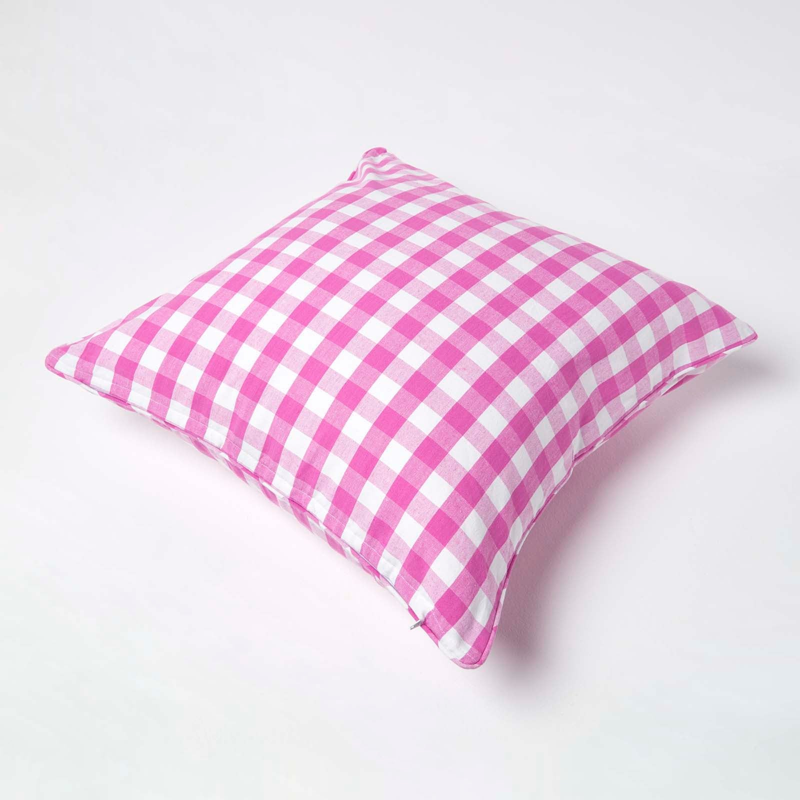 Block Check Cotton Gingham Cushion Cover | 60cm x 60cm | Pink