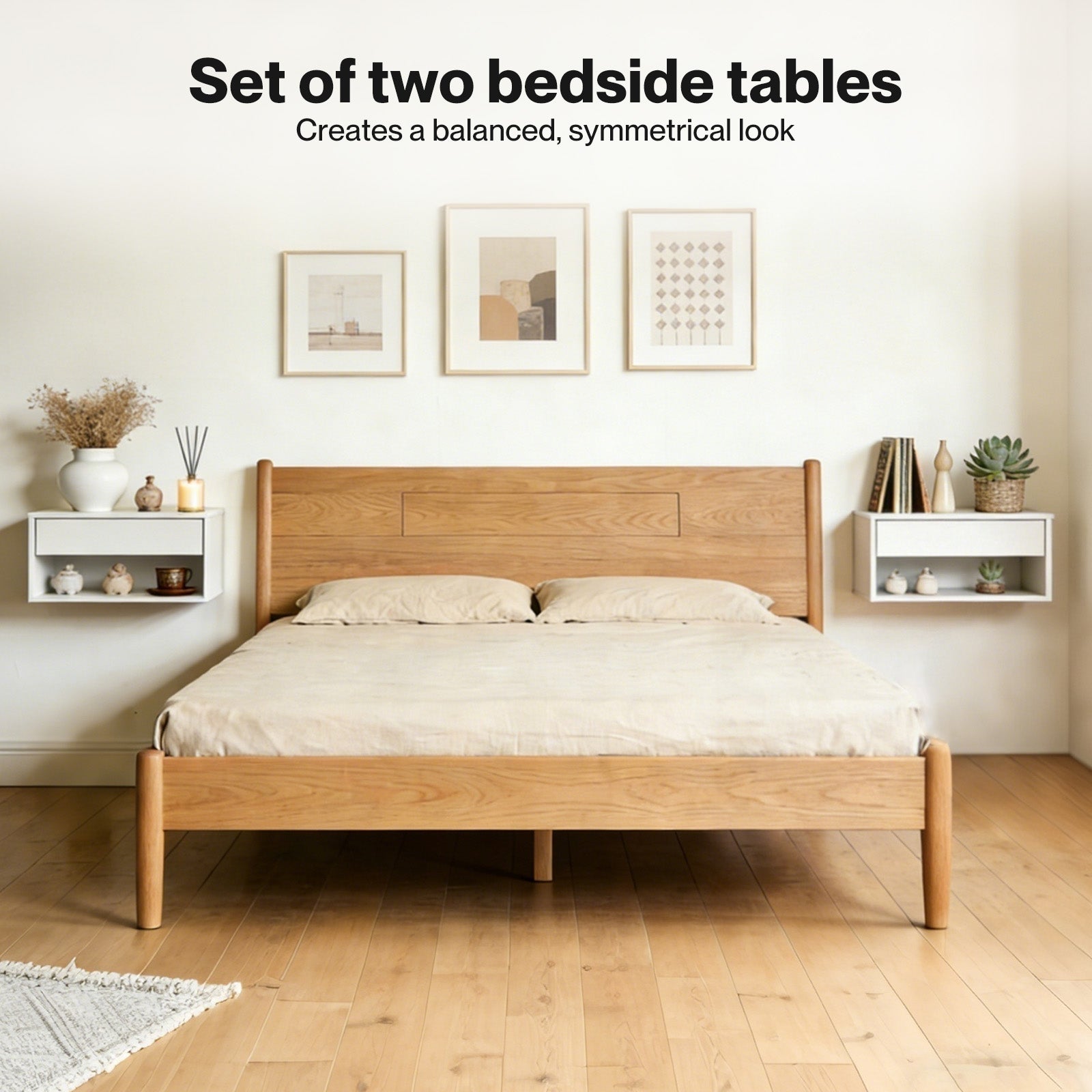 Bedside Table Floating Set Of 2 Wall Mounted Drawer Open Shelf White | White