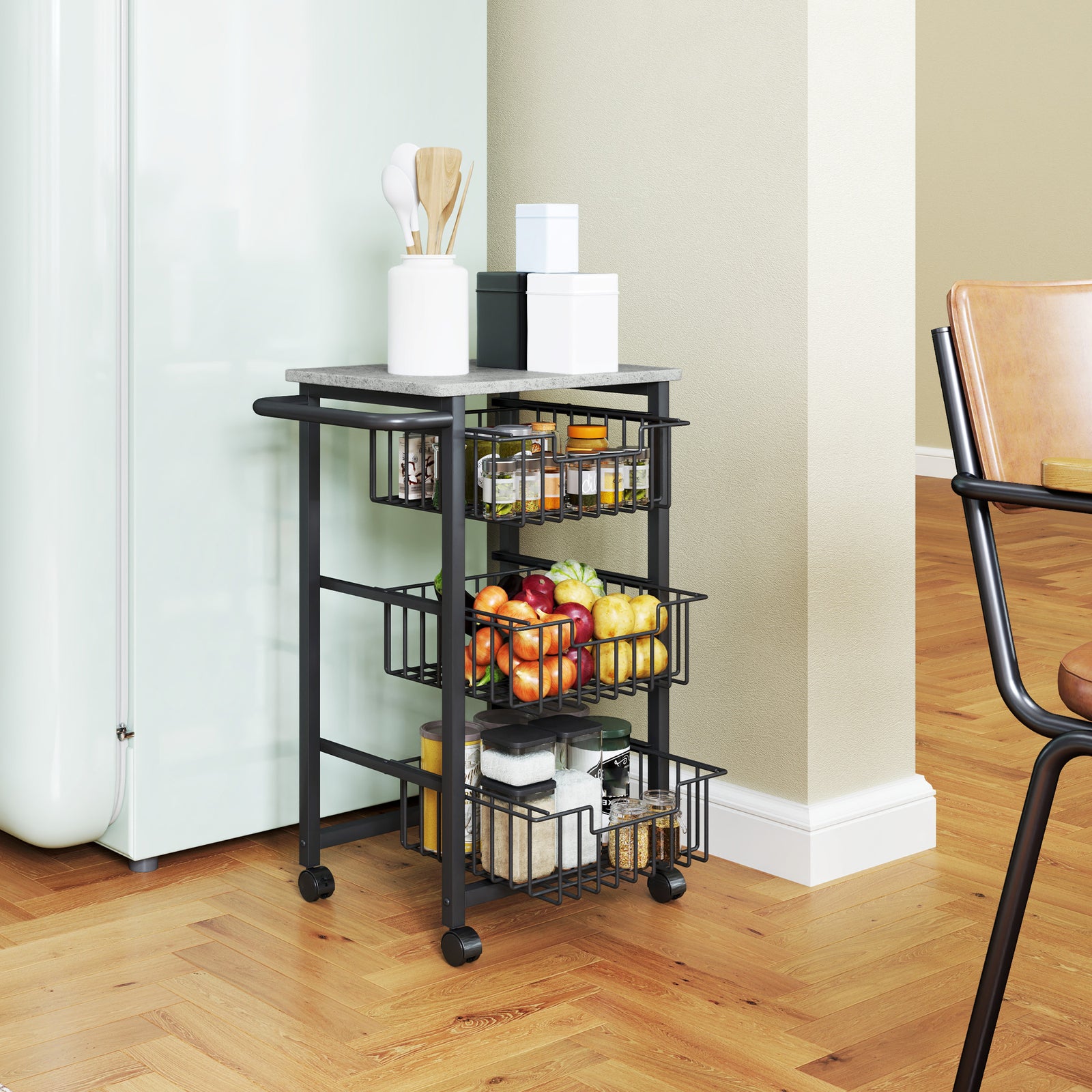 3-tier Kitchen Island, Baskets