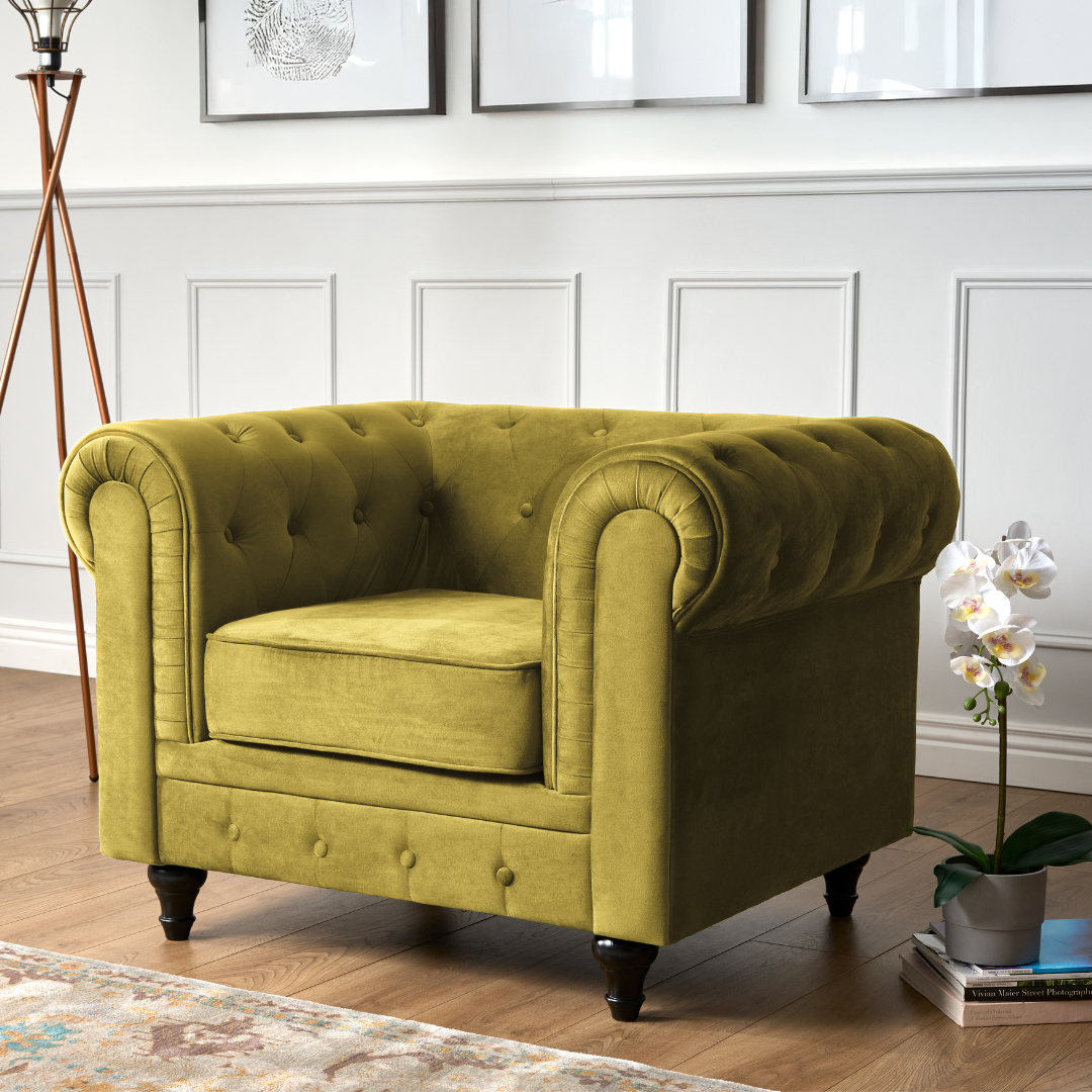 Button Tufted Velvet Living Room Armchair | Gold