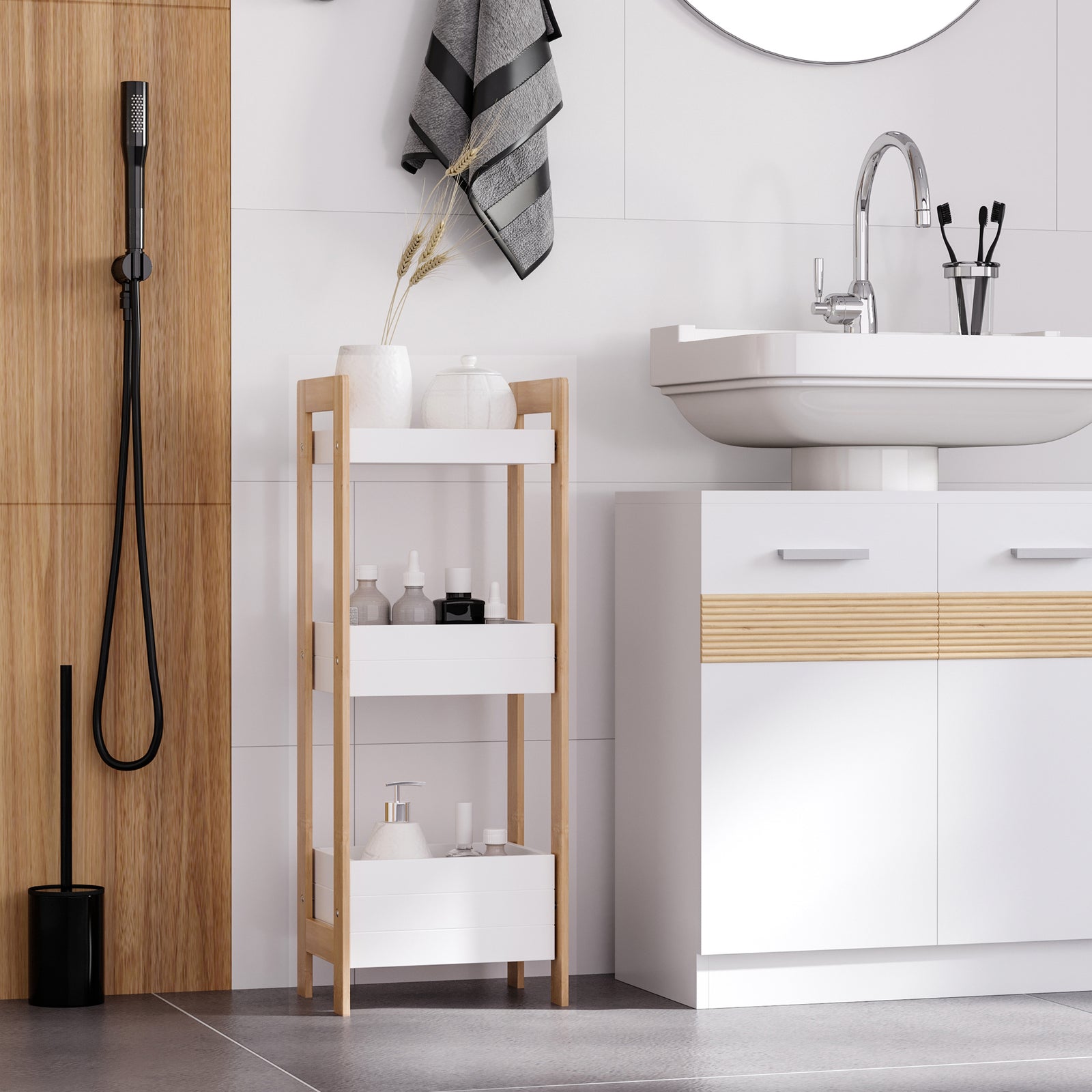 3-tier Bathroom Rack Organizer Storage Shelf Bamboo