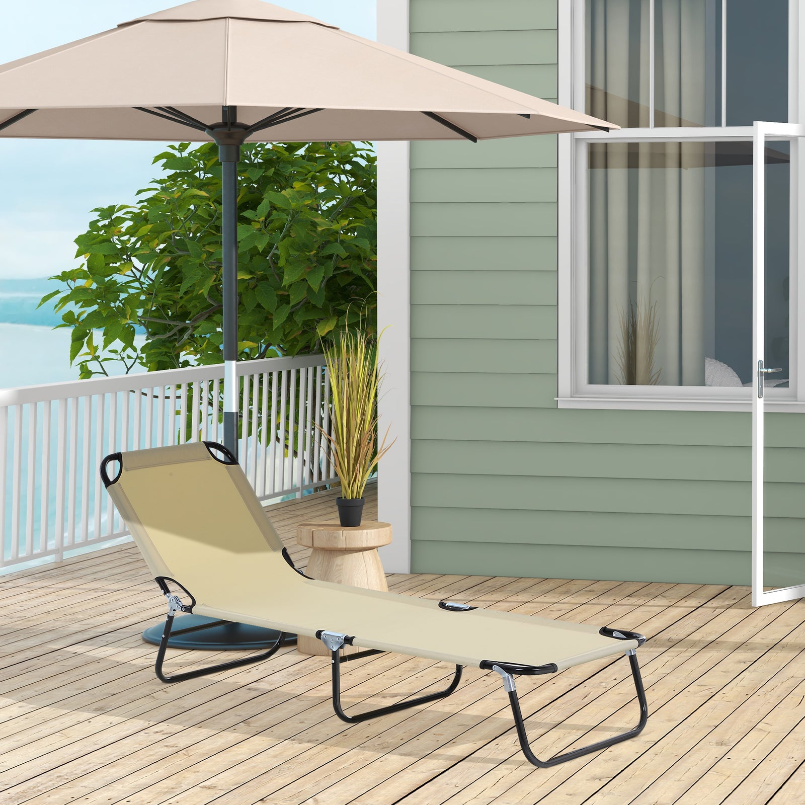 Portable Folding Lounger W/ Adjustable Back | Set-of-1 | Beige