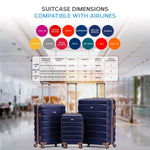 Set Of 3 Hard Shell Suitcase Cabin & Check In Cases With Tsa Lock - Overhead Cabin With Medium & Large Check-in Bag | Set of 3 | Navy & Tan