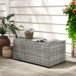 Outdoor Coffee Table, Glass Top Rattan Side Table | Light Grey