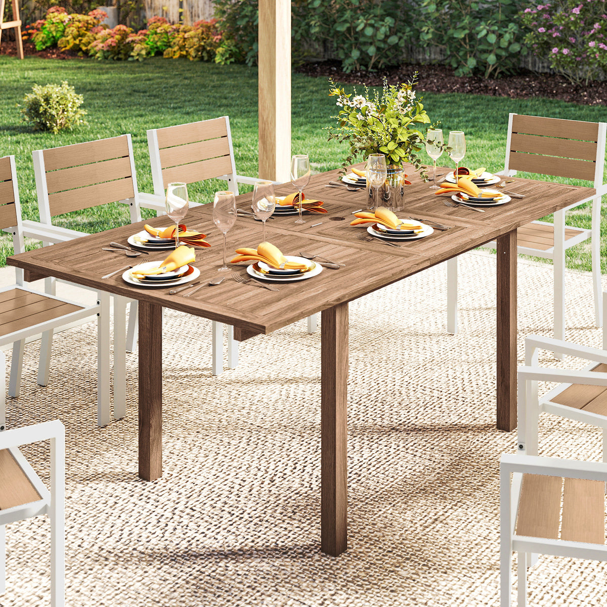 Extending Garden Table, Acacia Wood Outdoor Dining Table For 6-8