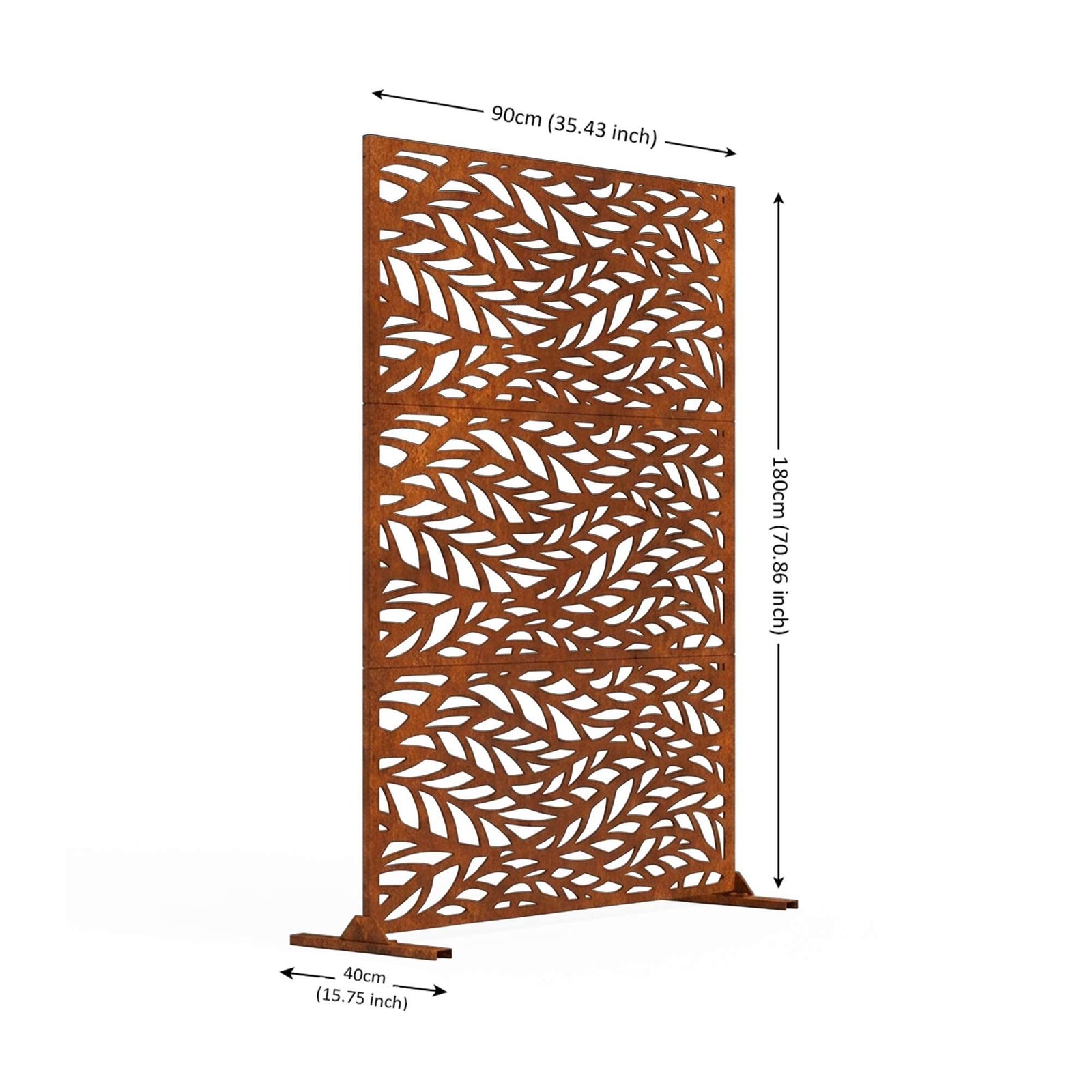 Indoor Outdoor Metal Privacy Screen - Leaf Pattern | Rust
