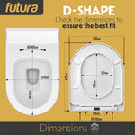 Toilet Seat Soft Close D Shape, Premium Thermoplastic, Quick Release, Top & Bottom Fixings | White
