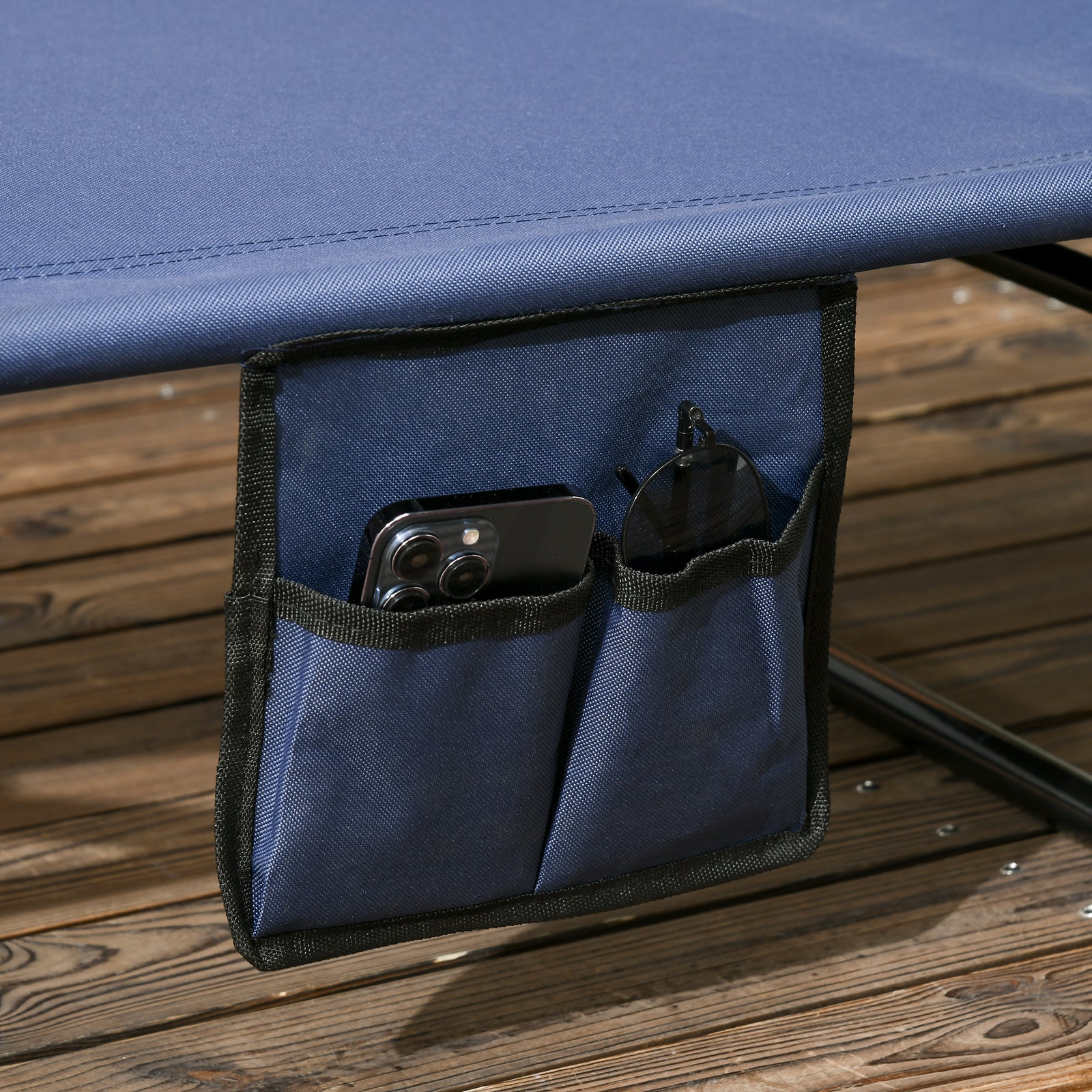 2 Piece Folding Sun Loungers With Adjustable Backrest | Dark Blue