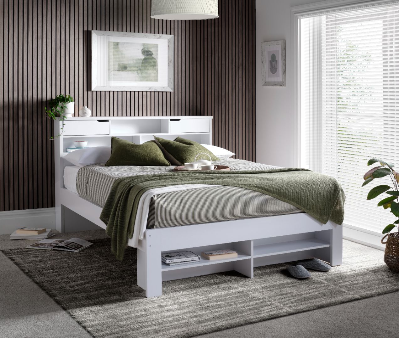 Fabio Wooden Storage Bed With 2 Drawer | Double | White