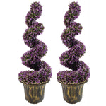 90cm Pair Of Purple Large  Spiral Topiary Trees With Decorative Planters