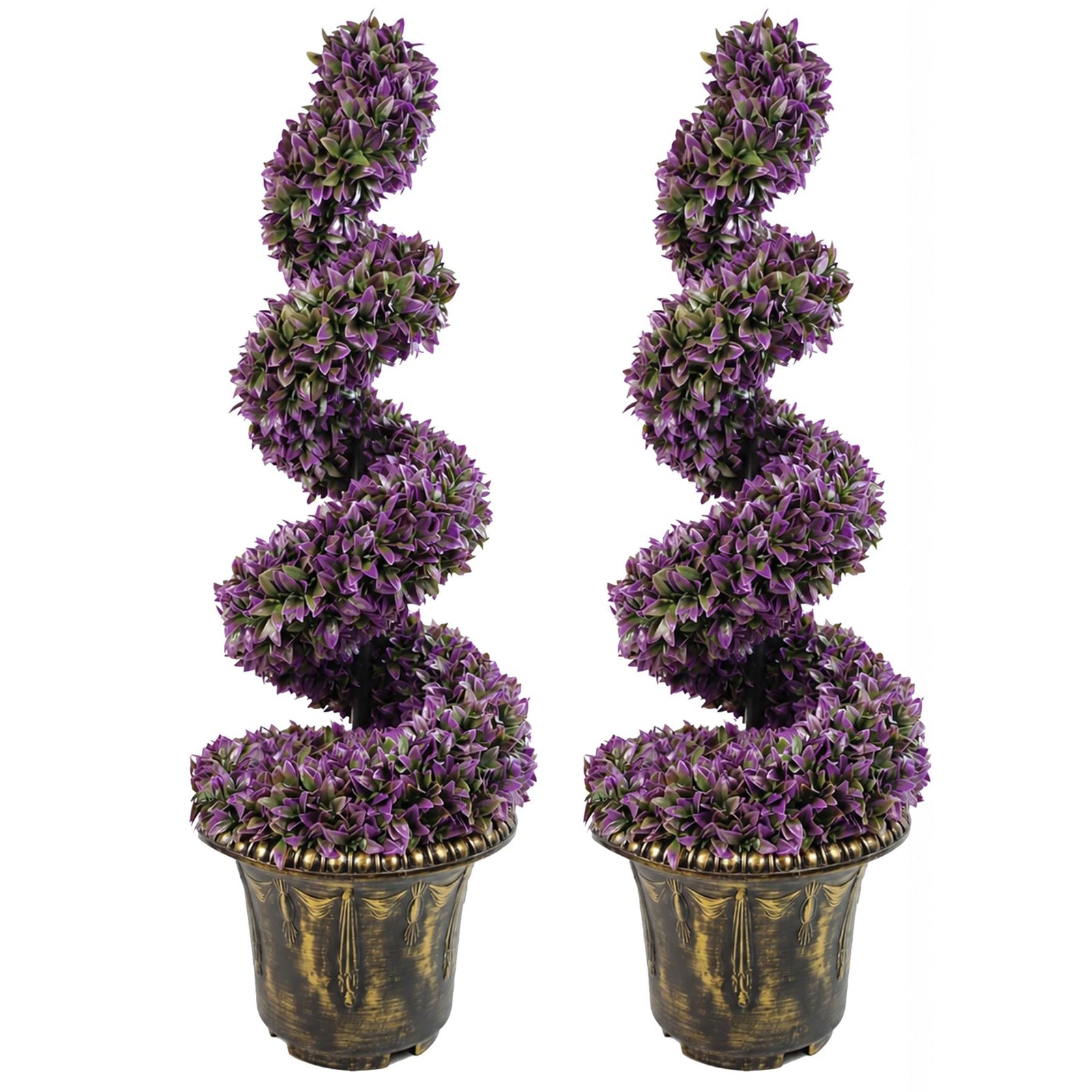90cm Pair Of Purple Large  Spiral Topiary Trees With Decorative Planters