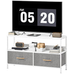 Tv Cabinet, Tv Console Unit With 2 Foldable Linen Drawers | White