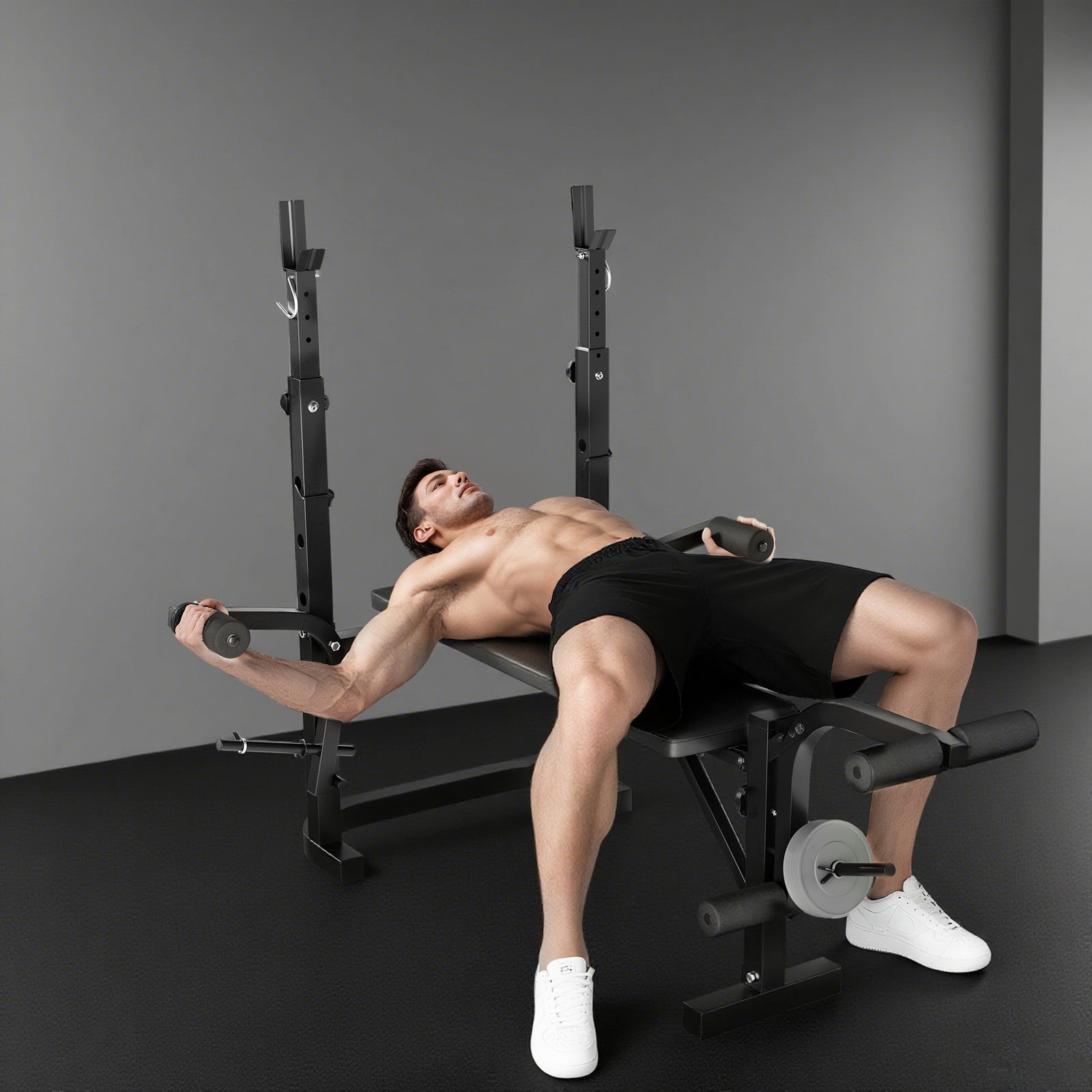 Multi-exercise Incline Or Flat Weight Bench W/ Bench Rack
