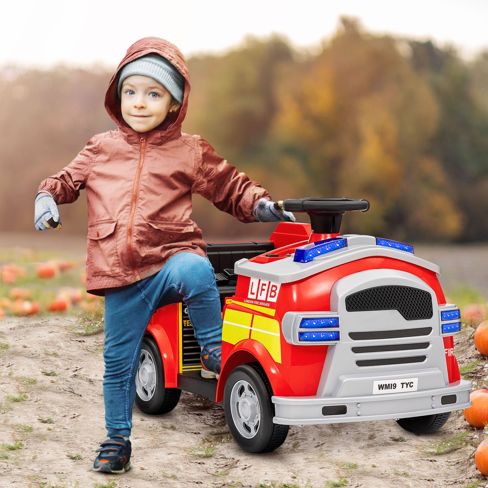 Aiyaplay 12v Ride On Fire Truck W/ Siren Flashing Lights