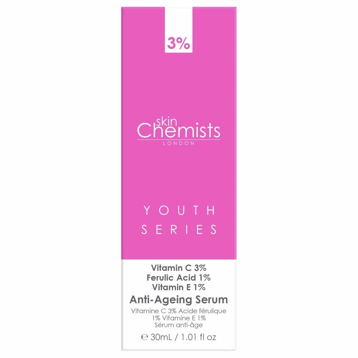 skinChemists Anti-ageing Advanced Serum Vitamin C 3%, Ferulic Acid 1%, Vitamin E 1% 30ml For Brightening And Radiance